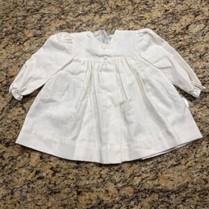 Mothercare Vintage White Babydoll Dress Long Sleeve Pleated Made in USA 2T